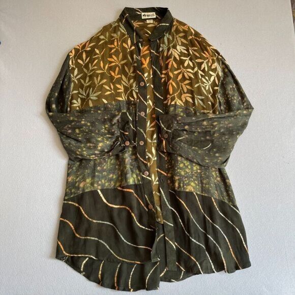 Vintage We Be Bop Tunic Top Set Sz 3x‎ Brown Floral Lagenlook Hippie Art To Wear - Picture 2 of 14